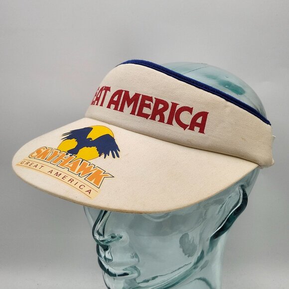 Vintage Great America Skyhawk Theme Park Visor Hat Beige Marriots Paramounts - Picture 2 of 8